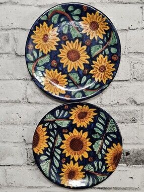 Talavera Sunflower Plates Set of 2 Hand Painted Mexican Pottery 11 Inch